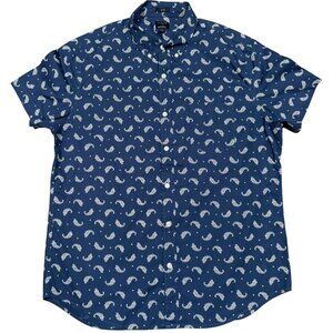 J. crew White Paisley On Navy Men Flex Washed Slim Short Sleeve Size Large
